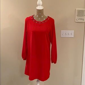 NWT RED DRESS FAUX PEARL NECKLINE